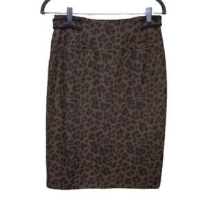 Rebecca Taylor brown leopard print wool pencil skirt size 10